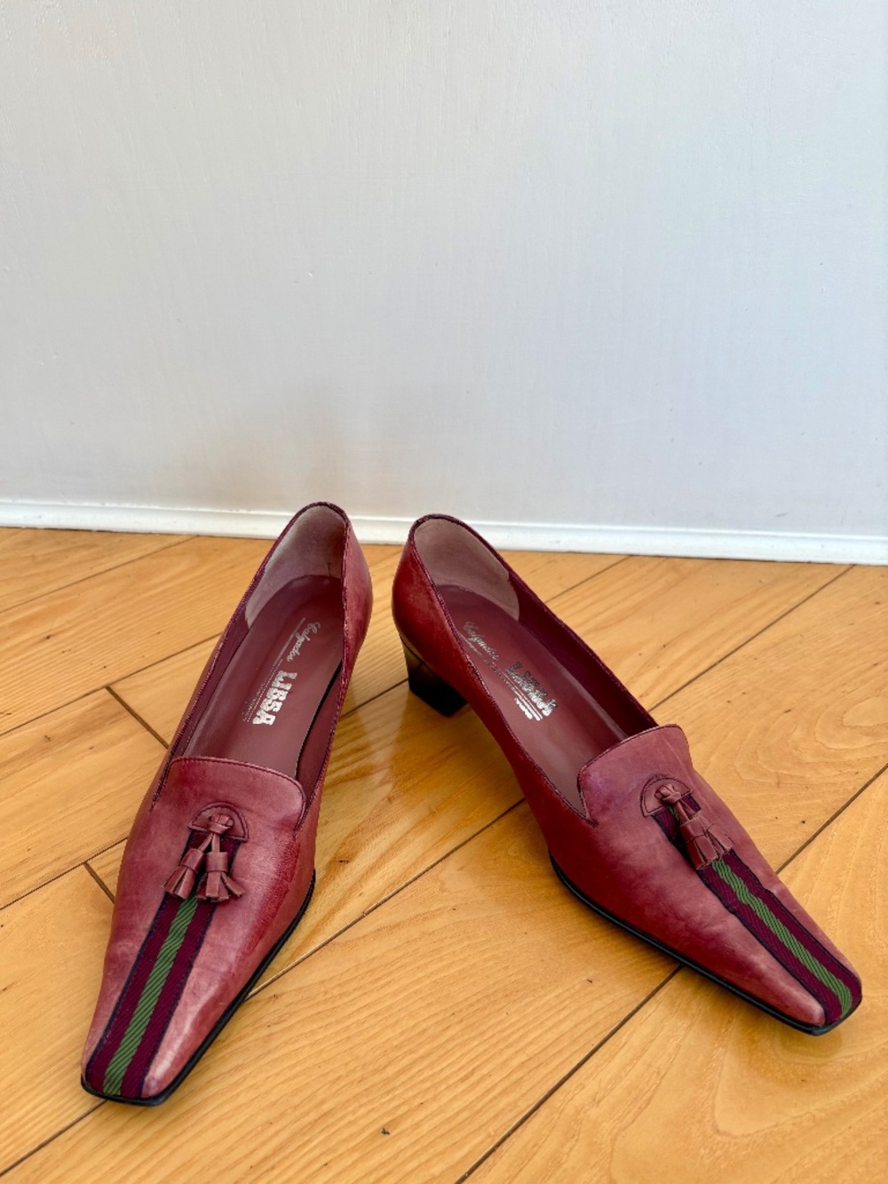 Calzados Lissa Madrid Vintage Leather Tassel Pumps Square Toe Made In Spain